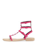 Georgina Studded Flat Gladiator Sandal, Fuchsia