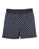 Short-Sleeve Polo Suspender Shirtzie w/ Star-Print Shorts, White, Size 3-24 Months