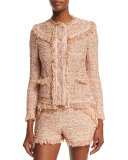 Metallic Crochet Jacket W/Fringe Trim