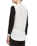 Teagan Colorblock Silk Blouse, Black/Cloud