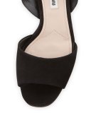 Suede Platform Ankle-Wrap Sandal, Black (Nero)