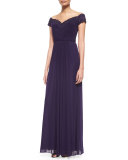 Beaded-Trim Off-the-Shoulder Flowy Gown