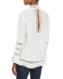 Lace-Trim Long-Sleeve Pintuck Blouse