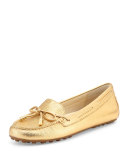 Daisy Metallic Leather Moccasin, Pale Gold