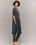 Silk Georgette Crepe Slouchy Ankle Pants, Graphite