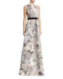 Sleeveless Floral-Print Gown 