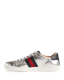 New Ace Leather Low-Top Sneaker, Silver