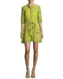 Tilly 3/4-Sleeve Ruffle Shirtdress, Lemon Daisychain