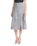 Striped Asymmetric A-Line Midi Skirt, Black/White