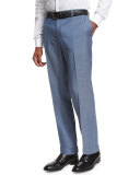 Flat-Front Straight-Leg Wool Trousers, Medium Blue