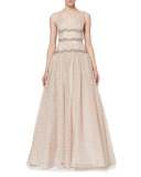 Sleeveless V-Neck Crystal-Waist Gown, Rose Gold