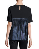 Aoife Metallic-Back Short-Sleeve Top, Black/Navy