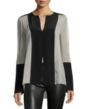 Joe Long-Sleeve Colorblock Silk Blouse, Parfait Combo