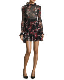 French Floral Ruffle-Trim Mini Dress