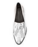 Edie Tassel Block-Heel Loafer, Silver