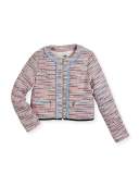 Tweed Fringe Zip-Front Jacket, Multicolor, Size 12-16