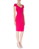 Sweetheart-Neck Seamed Dress, Magenta