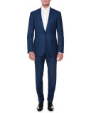 Textured Peak-Lapel Wool-Blend Suit, Navy