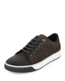 Men's Croc-Embossed Leather Low-Top Sneaker, Gray