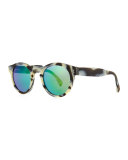 Leonard Round Horn-Pattern Sunglasses with Mirror Lens