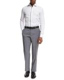 Solid Flat-Front Straight-Leg Trousers, Light Gray