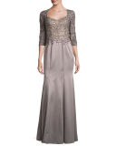 Beaded Lace & Satin Ball Gown, Navy