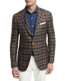 Large Check Two-Button Sport Coat, Brown/Navy