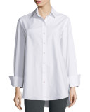 Emile Oversized Button-Front Poplin Blouse, White