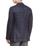 Plaid Two-Button Sport Coat, Navy/Brick