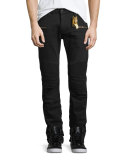 Slim-Fit Moto Biker Jeans, Black