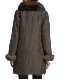 Reversible/Packable Fox Fur Long Coat, Black