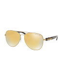 Mirrored Chain-Link Aviator Sunglasses, Gold