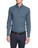 Floral-Print Long-Sleeve Sport Shirt, Blue Pattern