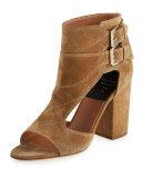 Rush Cutout Suede Open-Toe Bootie, Beige