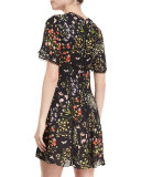 Aerona Floral Fit-and-Flare Dress, Black/Multicolor