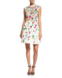 Strapless Floral-Lace Cocktail Dress, White/Multi