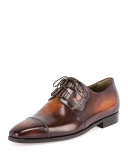 Perforated Lace-Up Derby Shoe, Tobacco