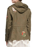 Hooded Embroidered Patchwork Parka 