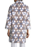 Intarsia Mink-Fur Coat, Gray/Blue