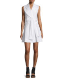 Sleeveless Cotton Poplin Wrap Dress, White