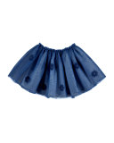 Smocked Floral Tulle Skirt, Blue, Size 3-7
