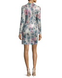 Sequined Long-Sleeve Mini Dress, Desert Rose