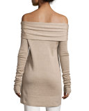Twisted Off-Shoulder Long-Sleeve Tunic, Oatmeal Melange