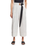 Cecil Striped Culottes with D-Ring Belt, White