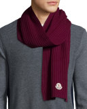 Men's Cashmere Ribbed Scarf, Burgundy  
