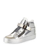 Men's Shiny Vinyl Mid-Top Sneaker, Silver