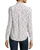 Kate Heart-Print Silk Blouse, Multi Pattern