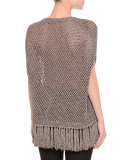 Short-Sleeve Metallic-Mesh Popover, Arctic Silver Blue