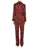 Floral-Print Pajama Pants, Red