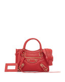 Metallic Edge City Mini AJ Satchel Bag, Red
